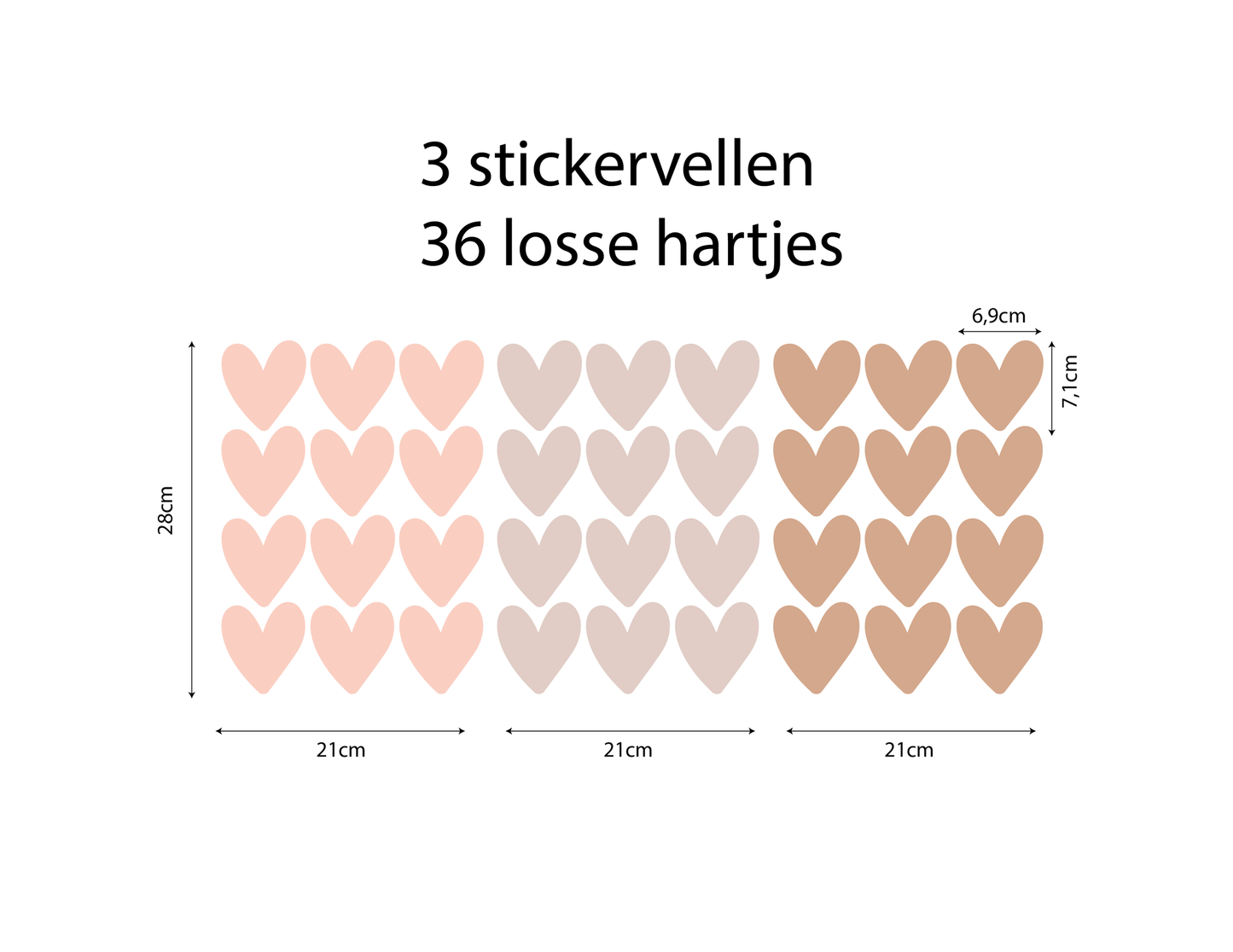 Muurstickers hartjes neutrale aardse kleuren - boho - kinderkamer - 36 stuks - muurstickers