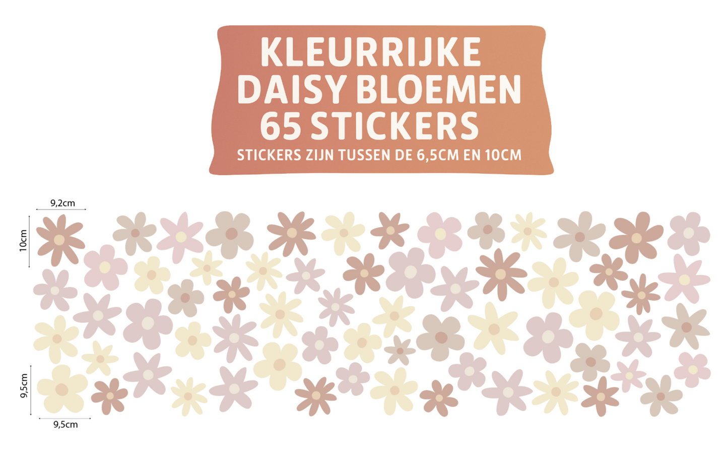 Boho Neutral Daisy Wall Decal Sticker Set (65-Pack)