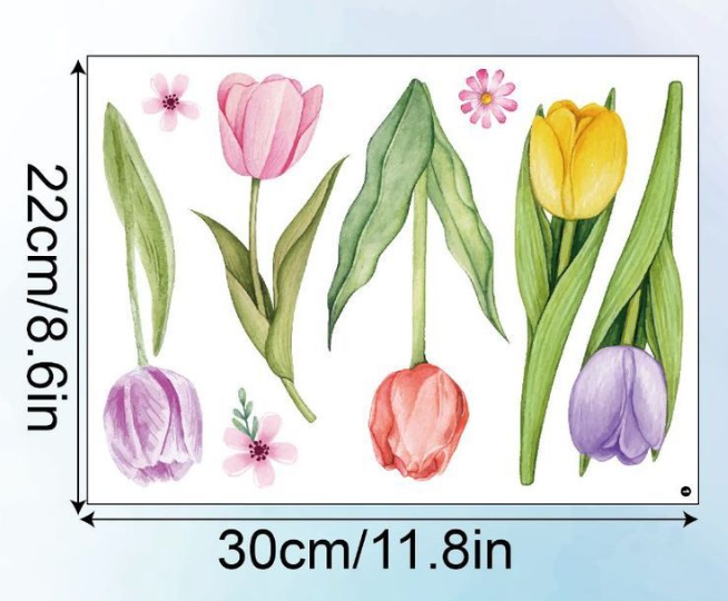 Statische Fensterfolie mit Schmetterlingen, Tulpen und Blumen – Dekorativer, beidseitig bedruckter Glasaufkleber