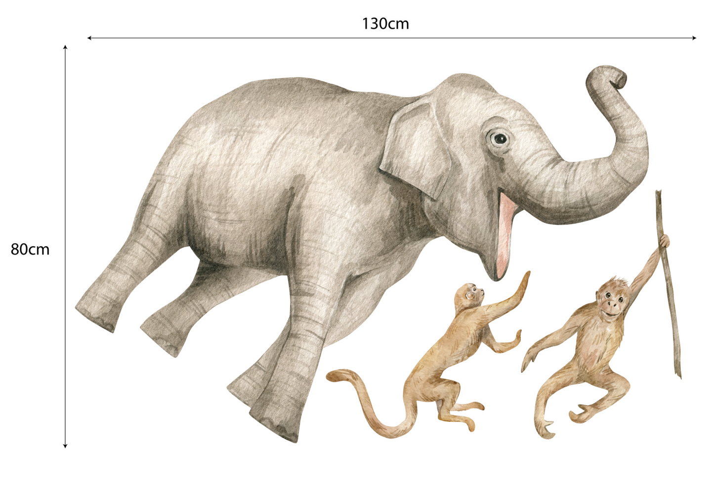 Jungle set with elephant, giraffe and monkeys wall decal