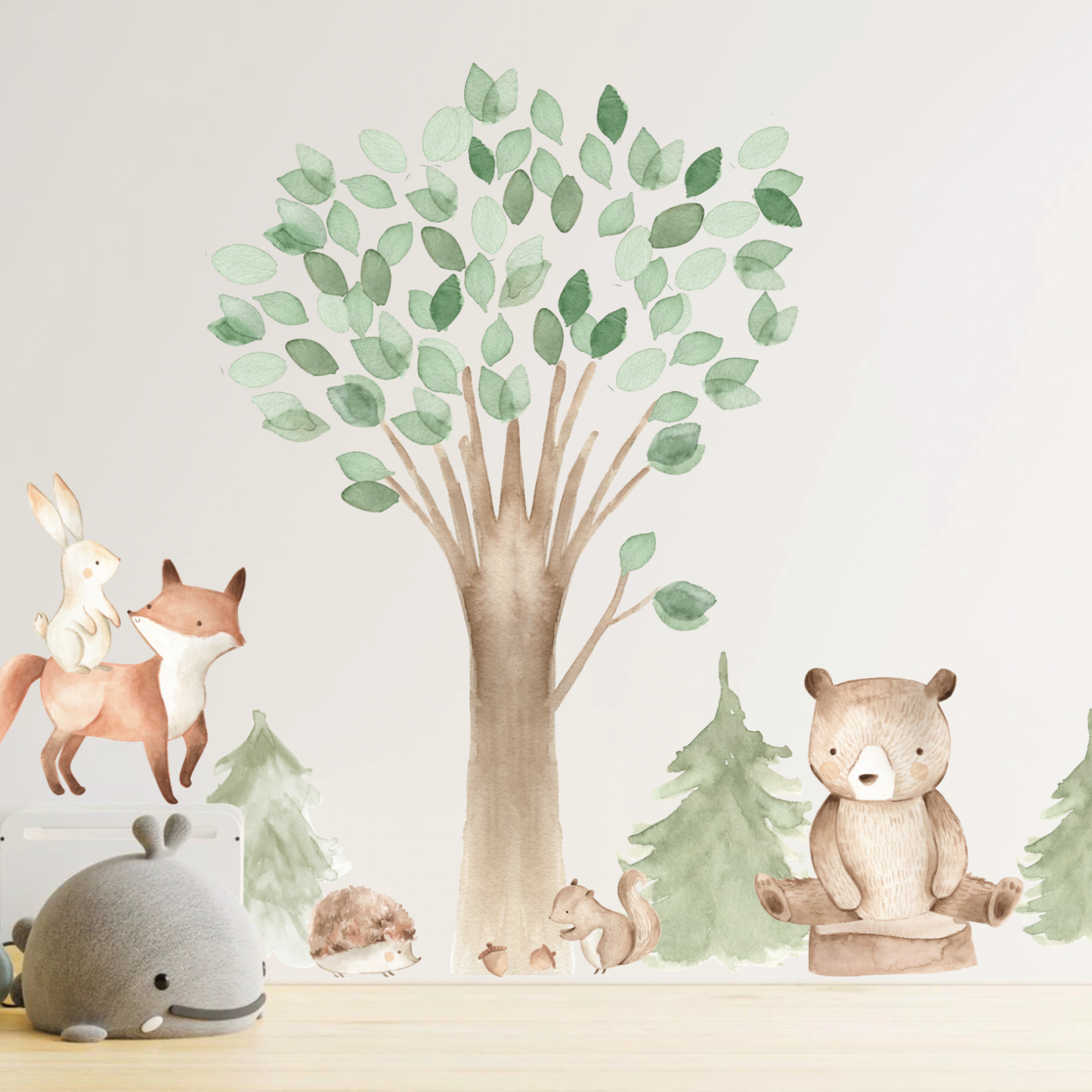 Large Forest Tree Wall Decal with Woodland Animals - Peel & Stick Nursery Sticker
