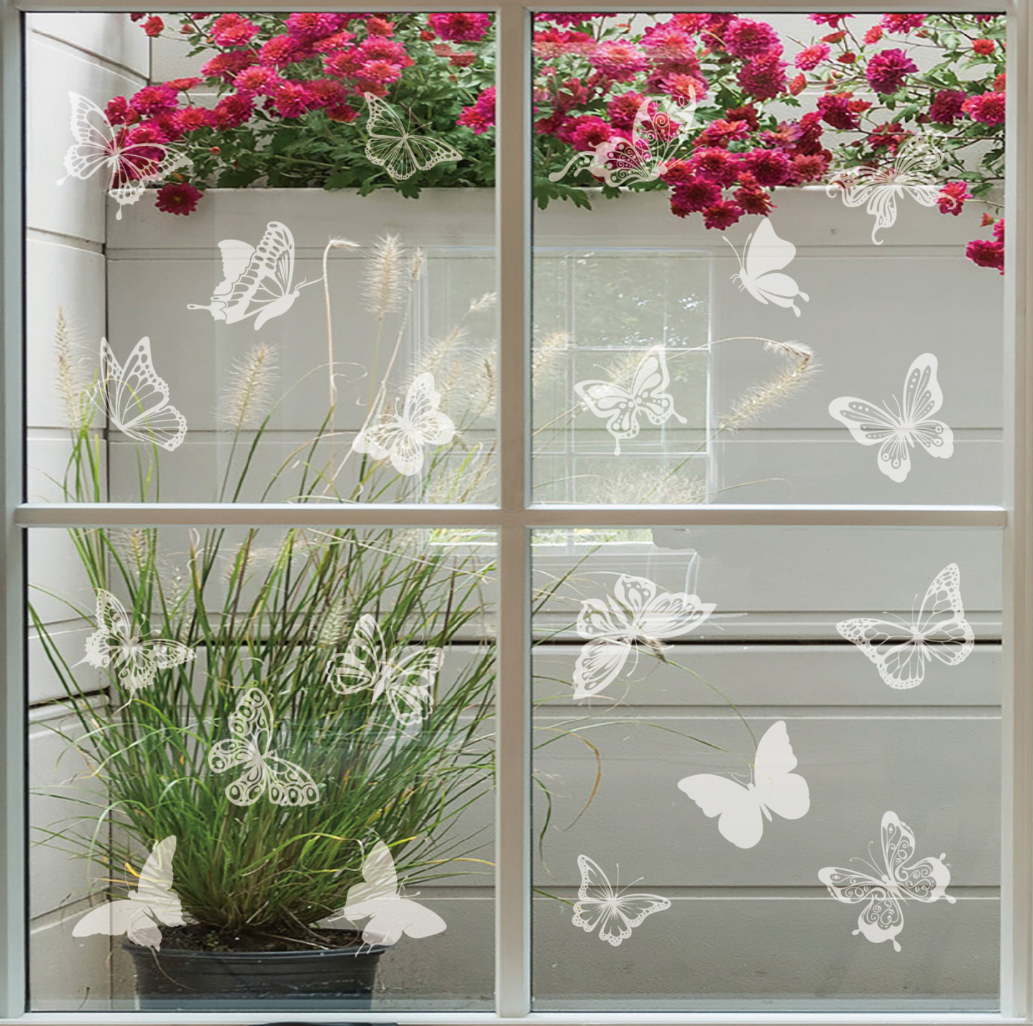Statische Fensteraufkleber mit weißen Schmetterlingen – Wiederverwendbare dekorative Glasaufkleber