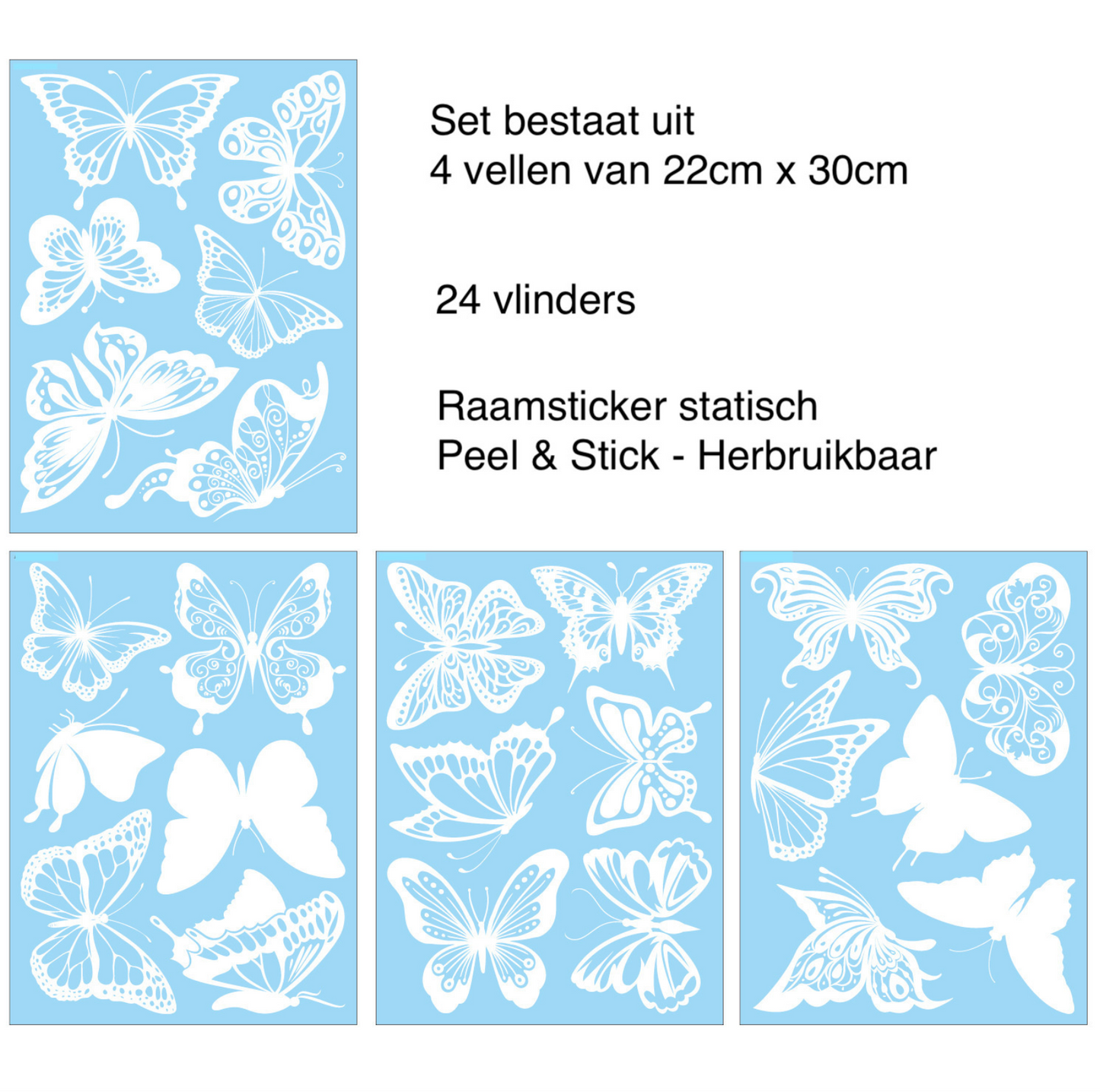Statische Fensteraufkleber mit weißen Schmetterlingen – Wiederverwendbare dekorative Glasaufkleber