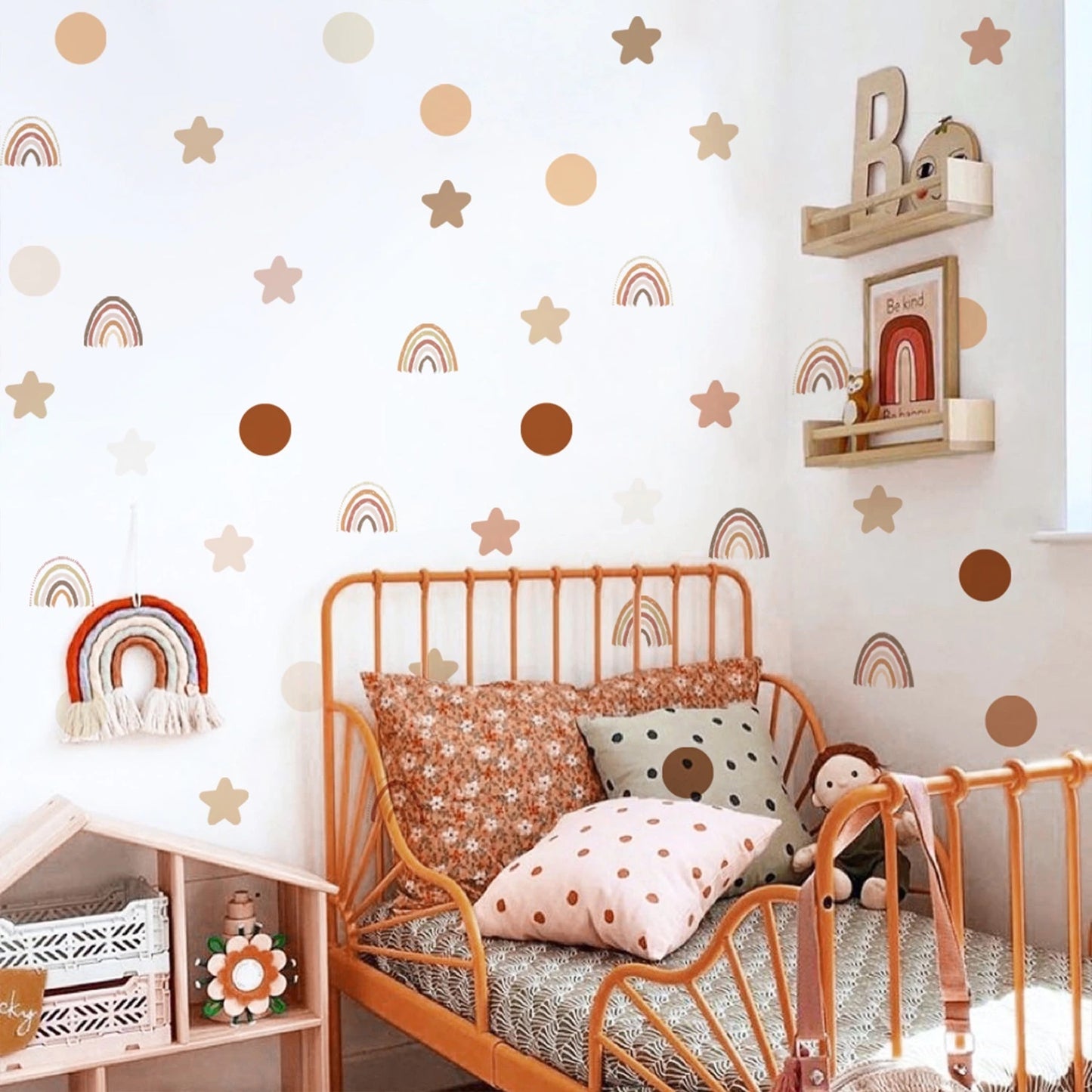108 delig boho muursticker set sterren, stippen en regenbogen kinderkamer