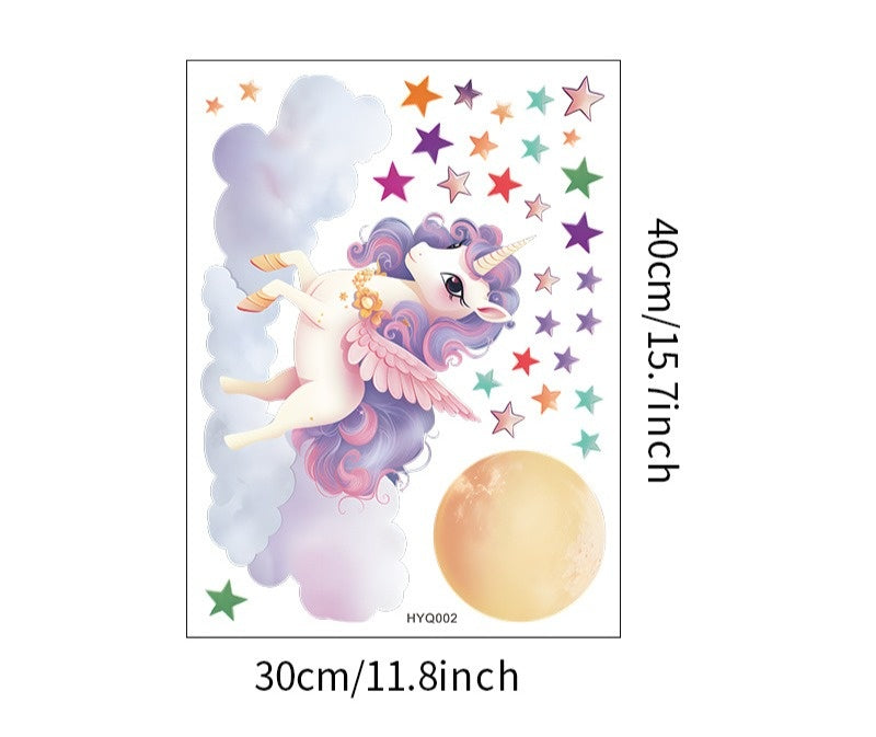 Glow in the Dark Unicorn op een Wolk Muursticker