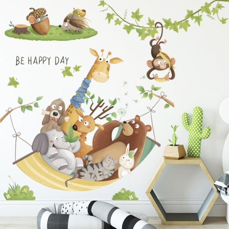 Muursticker beesten boel kinderkamer