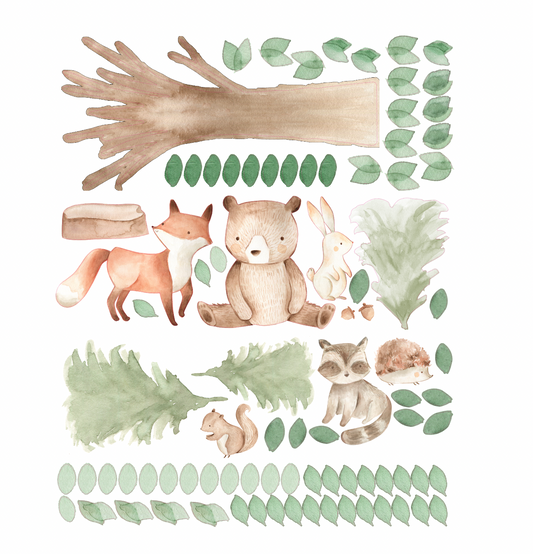 Muursticker boom met bosdieren kinderkamer