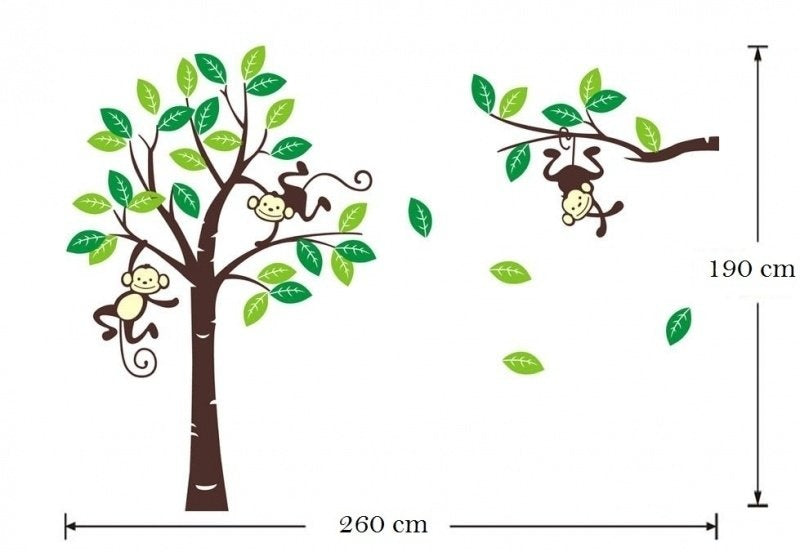 Muursticker boom met apen groen kinderkamer