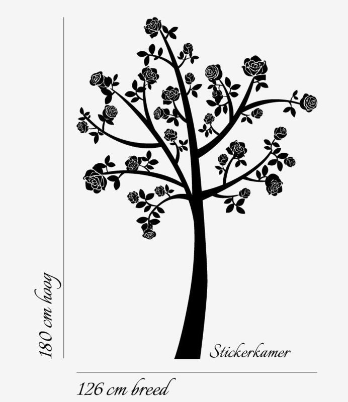 Muursticker boom met bloemen / rozen babykamer