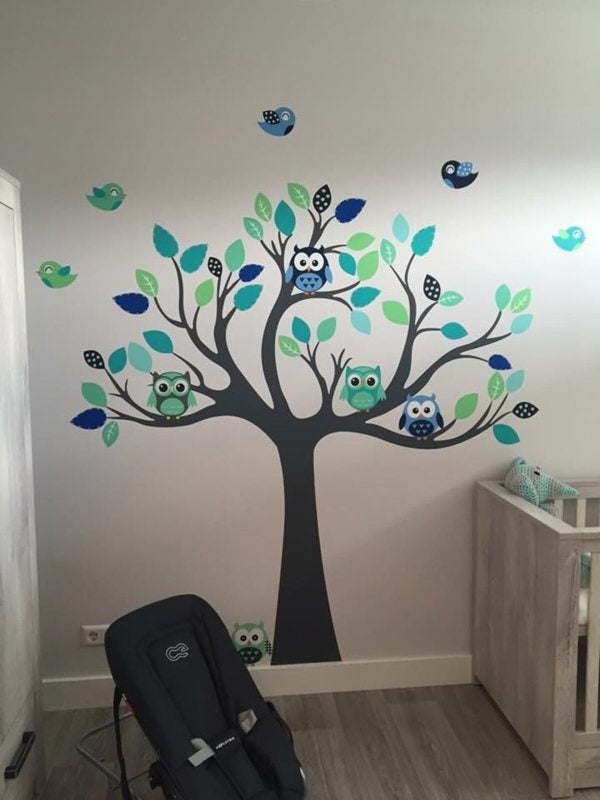 Muursticker boom met uilen en vogels babykamer / kinderkamer