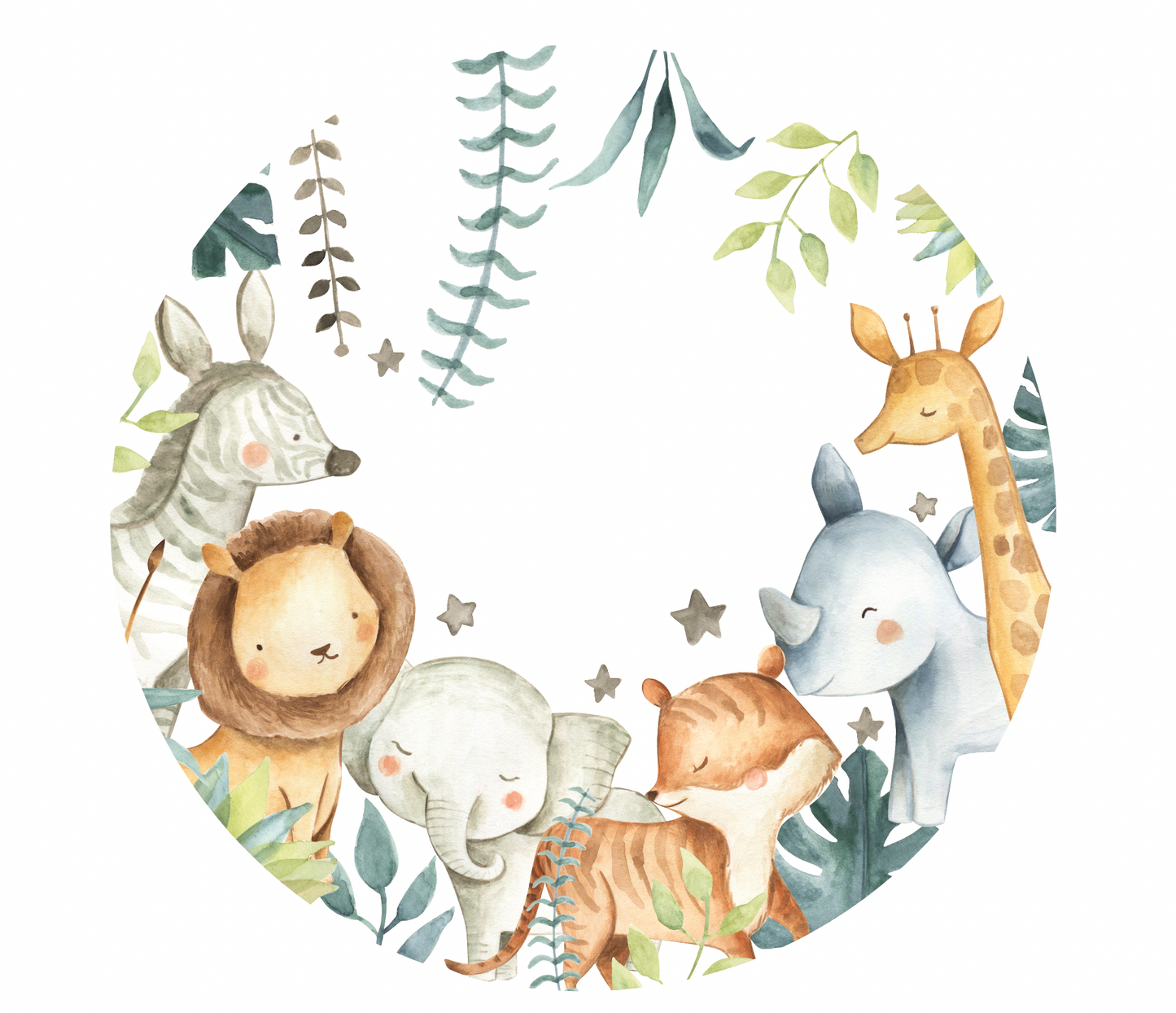 Muursticker cirkel jungle dieren kinderkamer