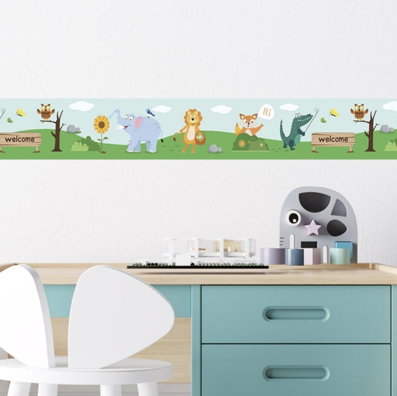 Muursticker dieren mix strook / plint kinderkamer