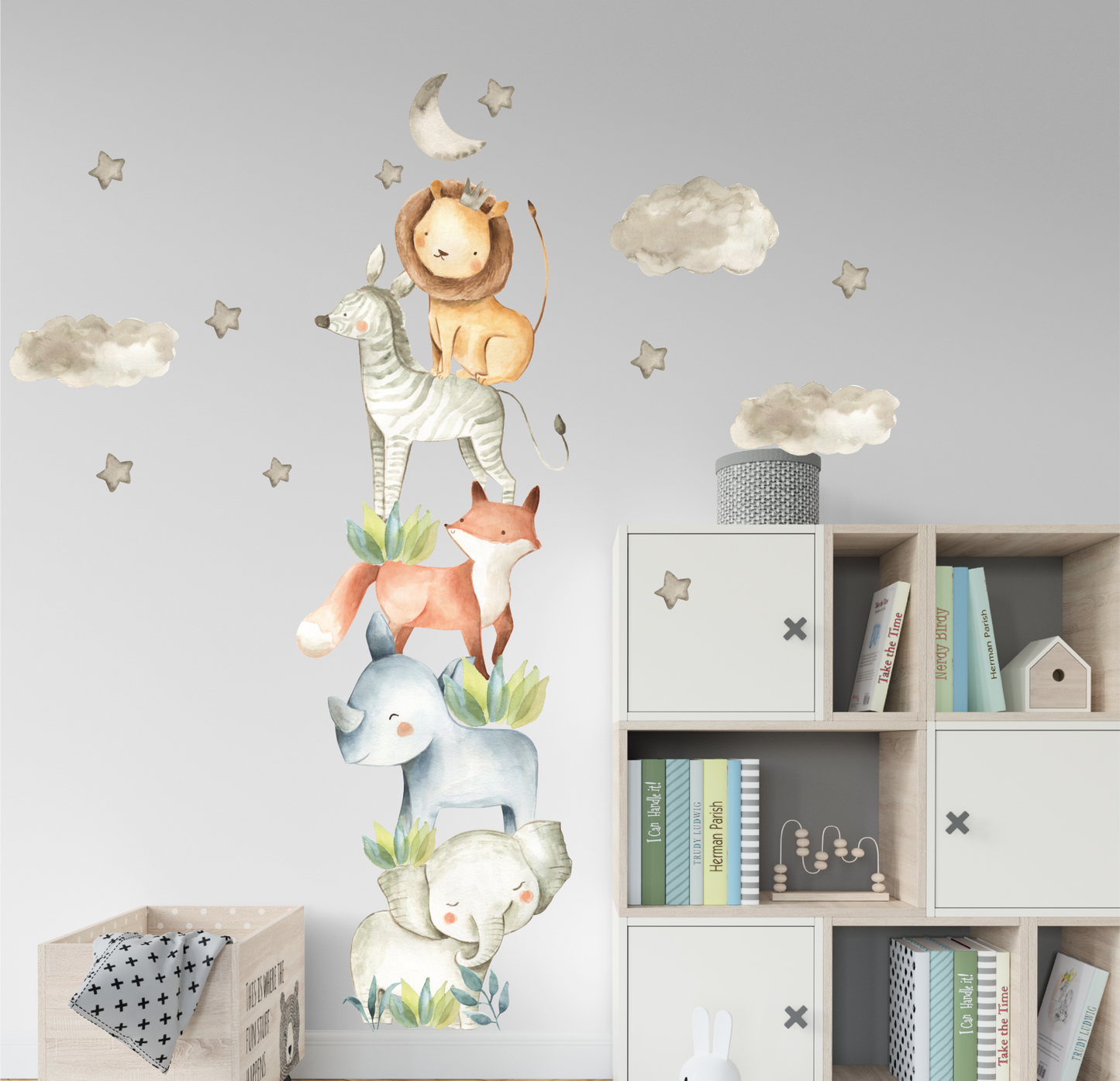 Muursticker dieren op elkaar jungle kinderkamer