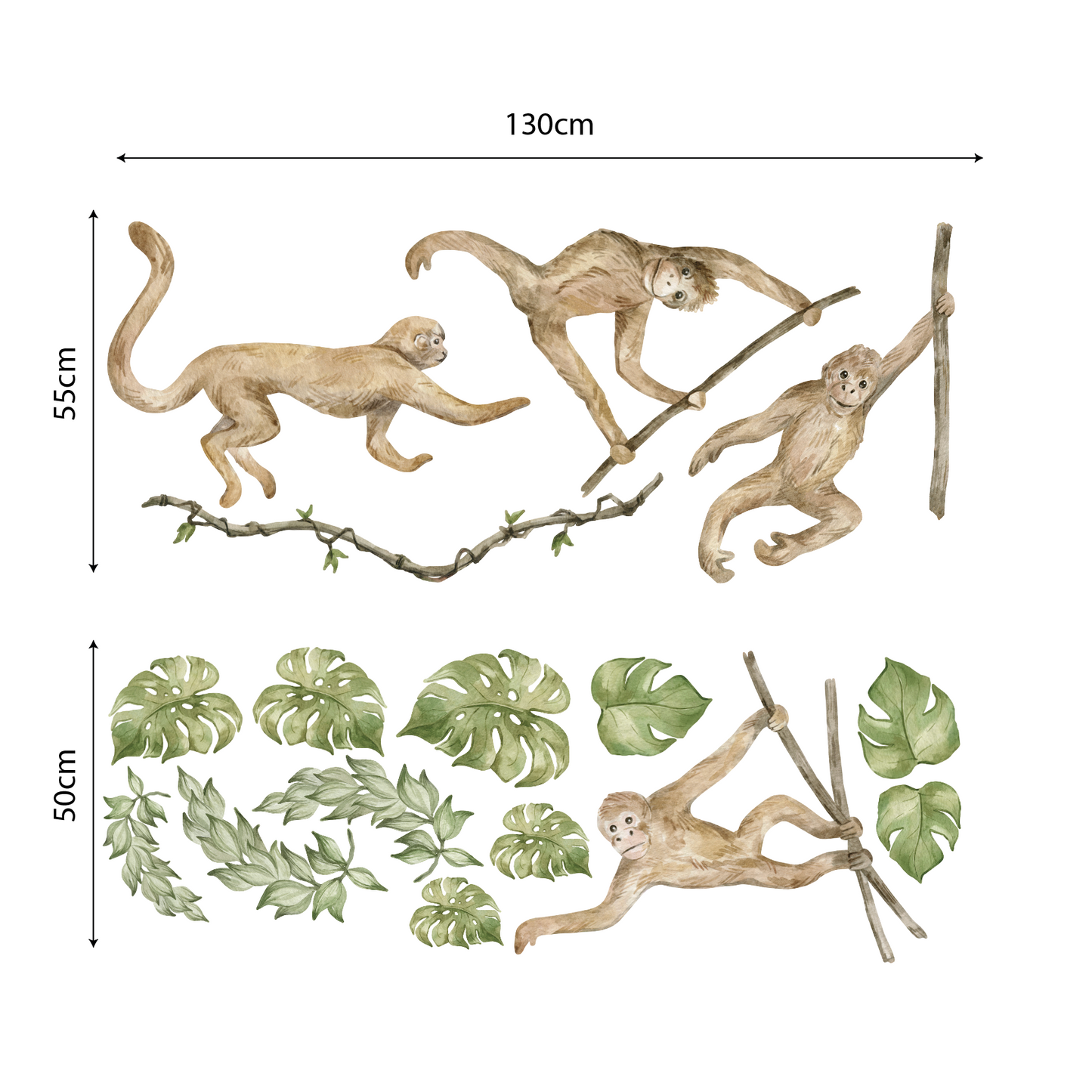 Muursticker Jungle Apen - Speelse Jungle voor Kinderkamers