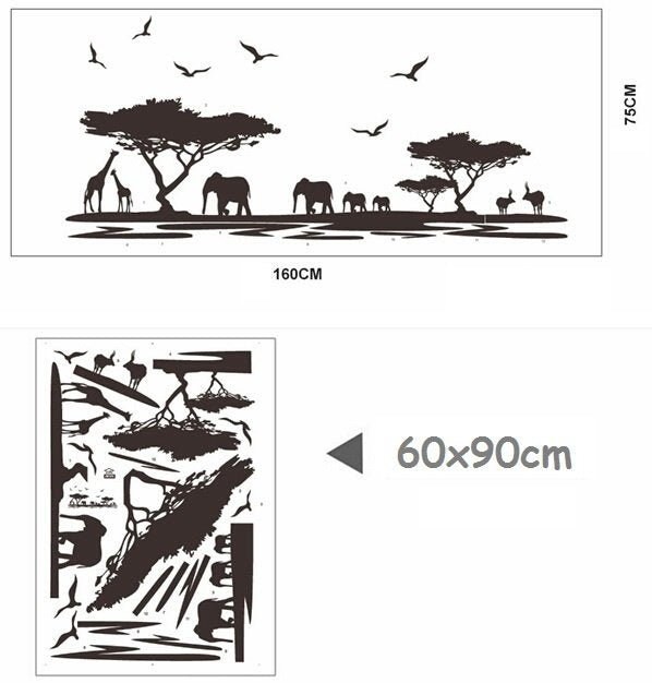 Muursticker jungle silhouette Afrika landschap uitzicht