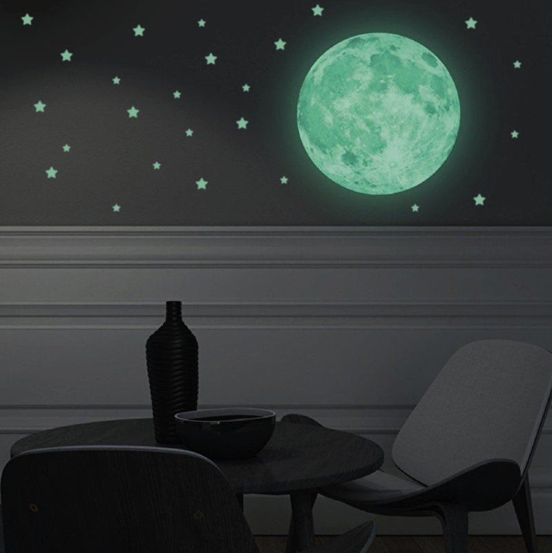 Muursticker maan en sterren glow in the dark kinderkamer