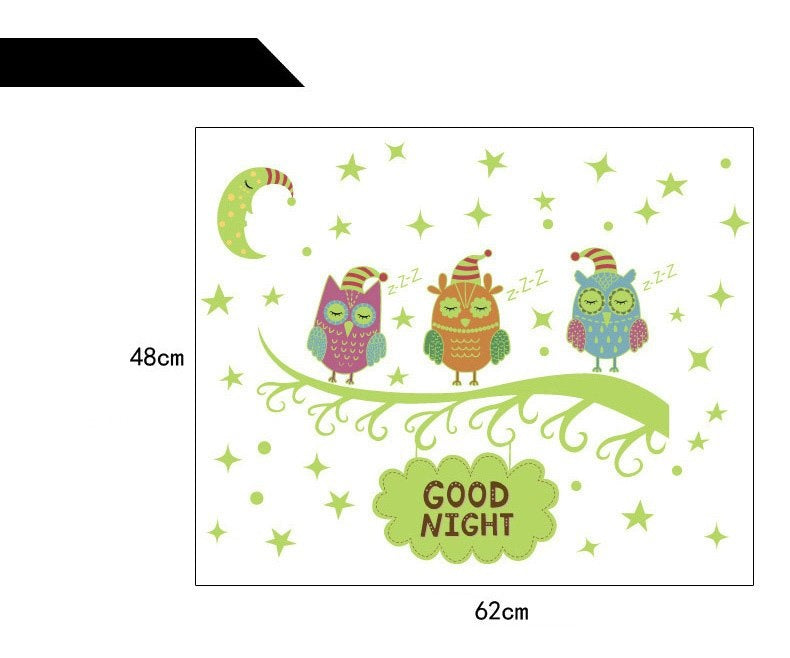 Muursticker uil op tak glow in the dark kinderkamer