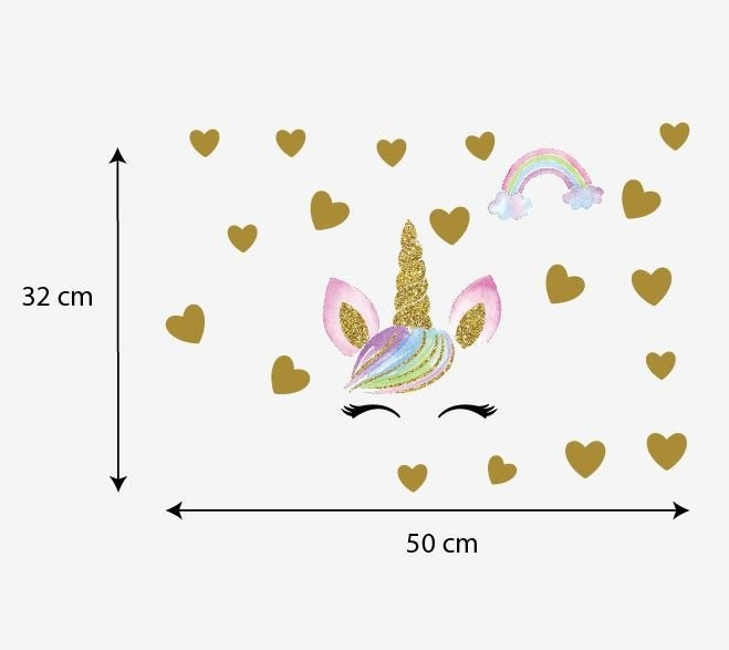 Muursticker unicorn - eenhoorn oogjes en hartjes meisjeskamer / babykamer
