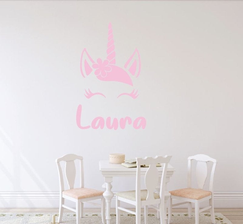 Muursticker unicorn naam kinderkamer meisjes