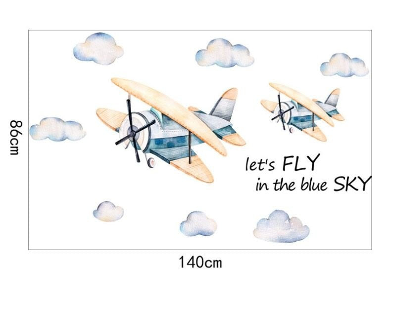 Muursticker vliegtuig retro kinderkamer