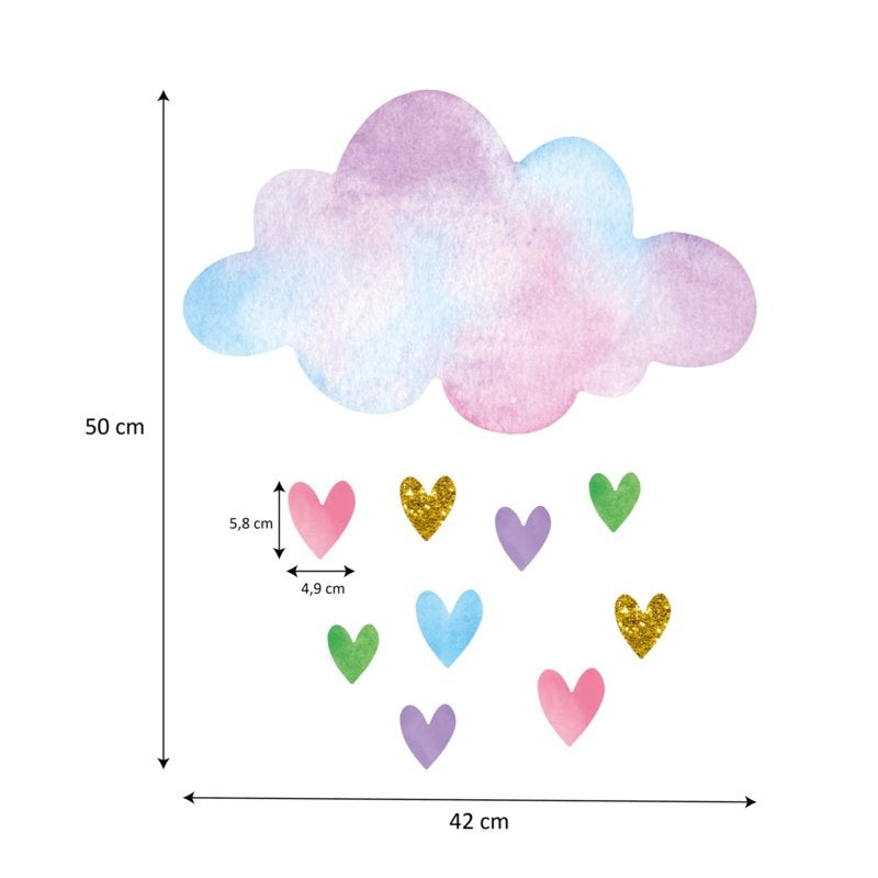 Muursticker wolk en hartjes unicorn stijl kinderkamer meisjes