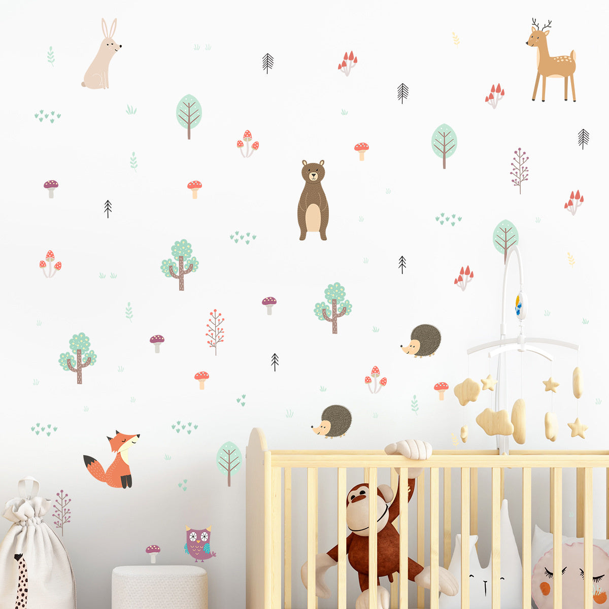 Herfst Muurstickers – Bosdieren, Boompjes en Paddenstoelen voor de Kinderkamer