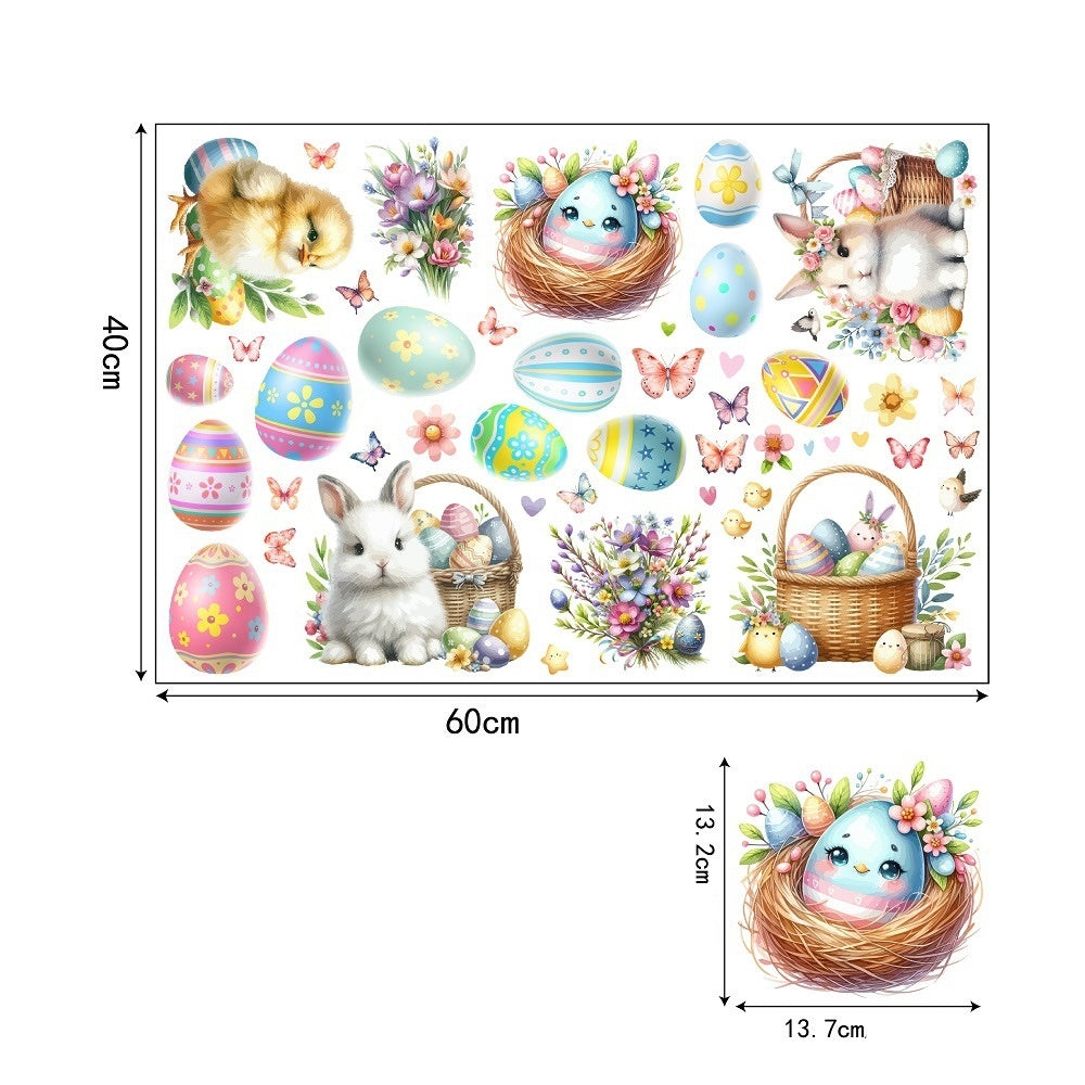 Statische Paas Raamstickers Set Konijn Kuiken Eieren 60x40 cm