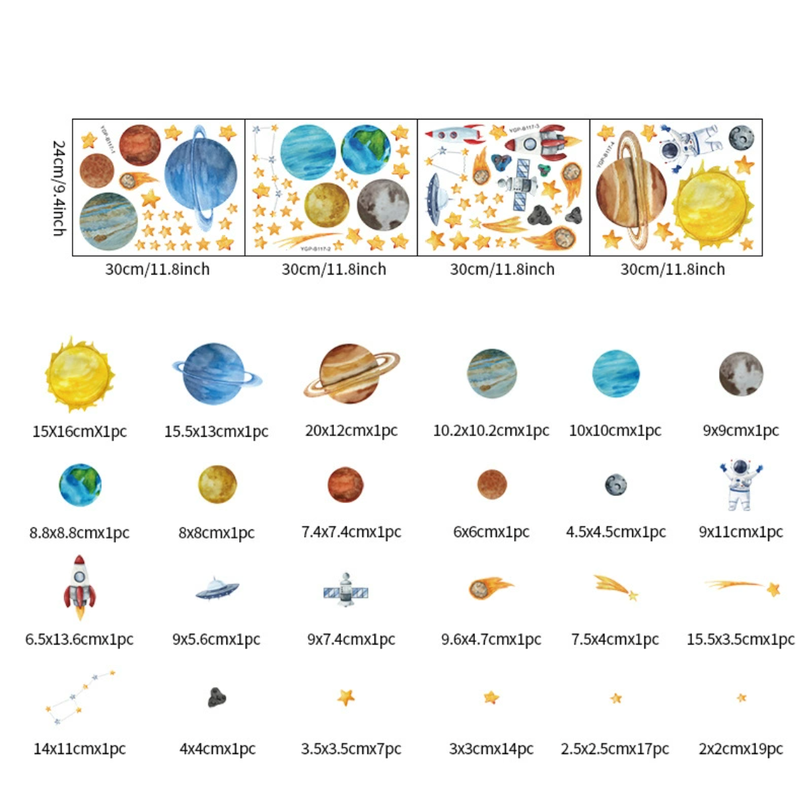 Glow in the dark muurstickers Ruimte planeten thema set