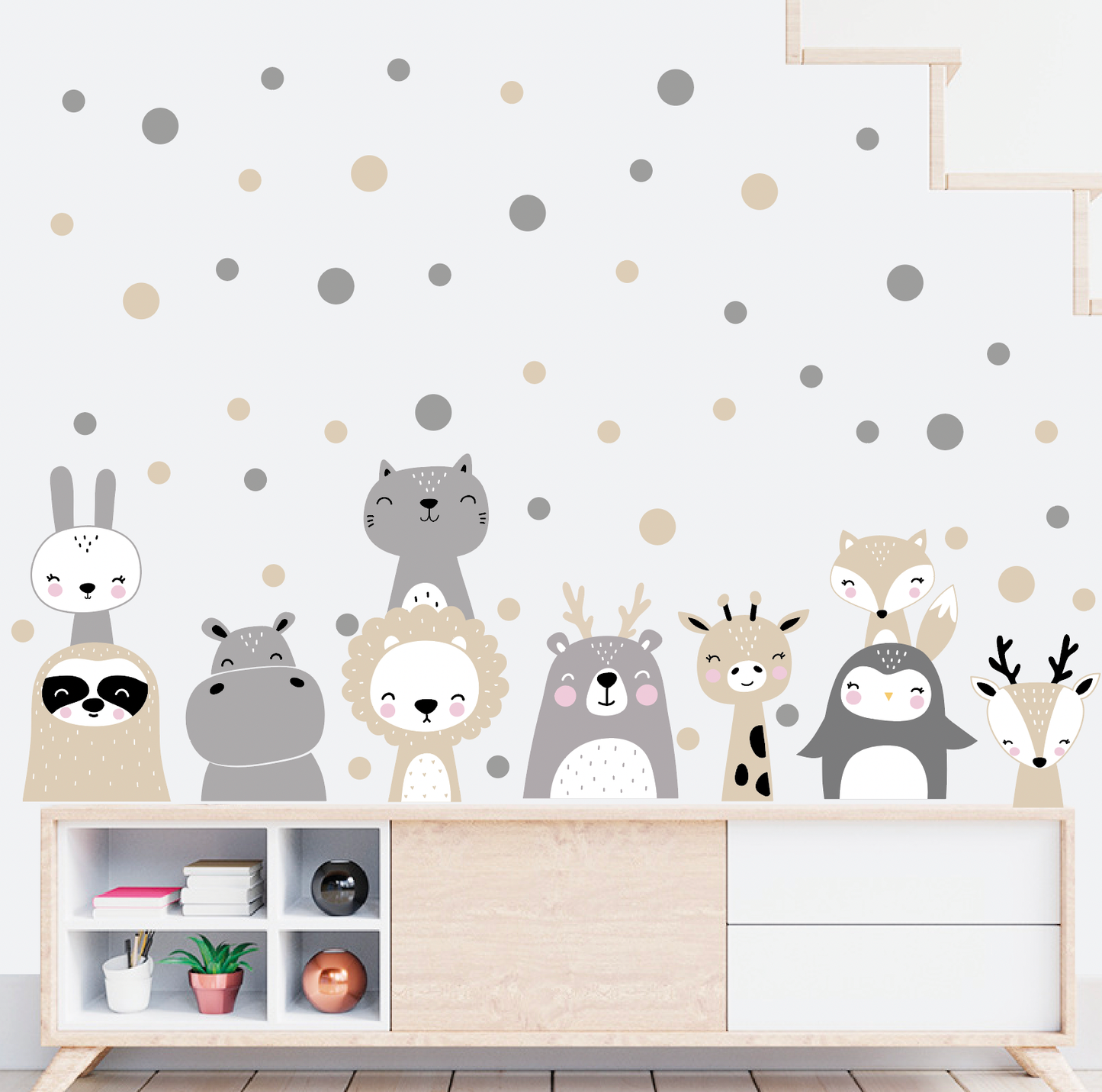 Muursticker kinderkamer dieren en stippen nordic design
