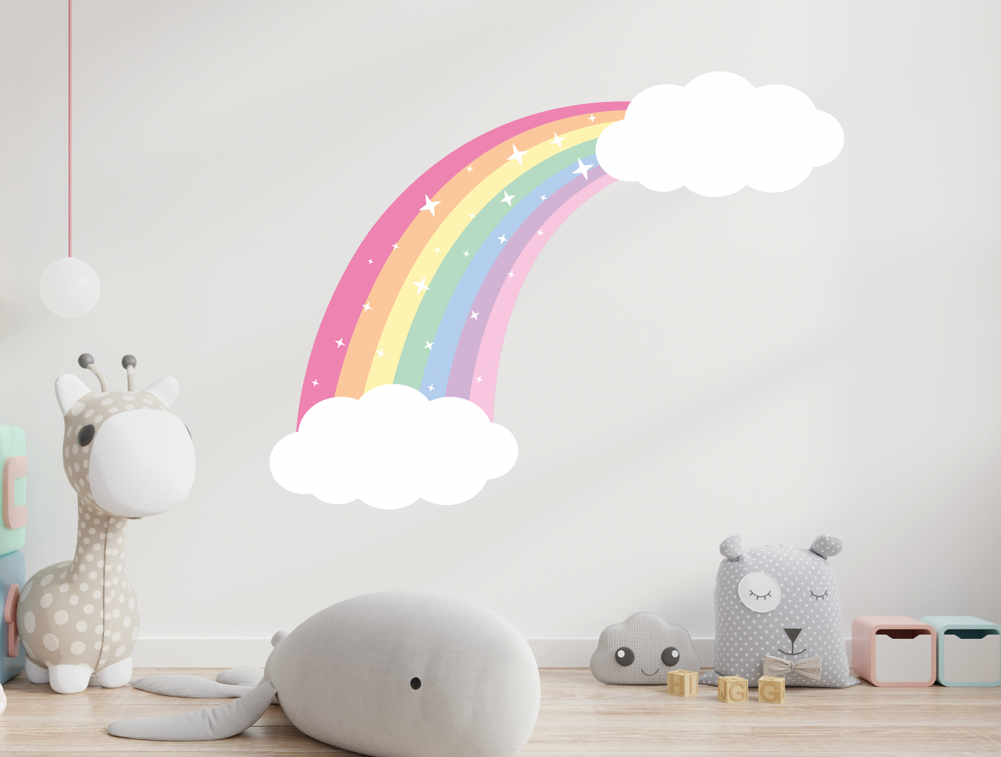 Muursticker regenboog en wolken kinderkamer