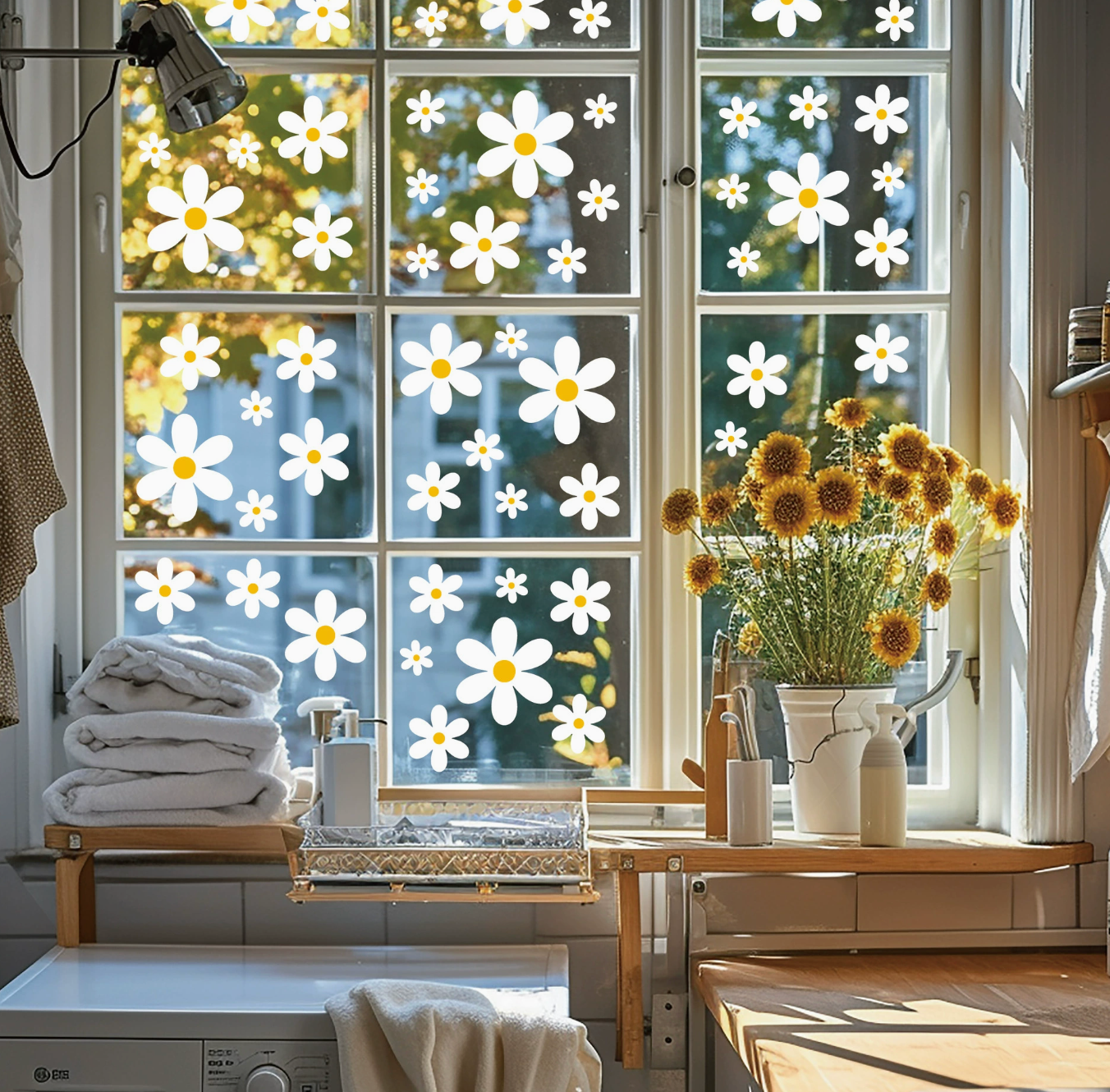 Statische Raamsticker Daisy Bloemen – Herbruikbare Madeliefjes Sticker voor Kinderkamer & Speelruimte