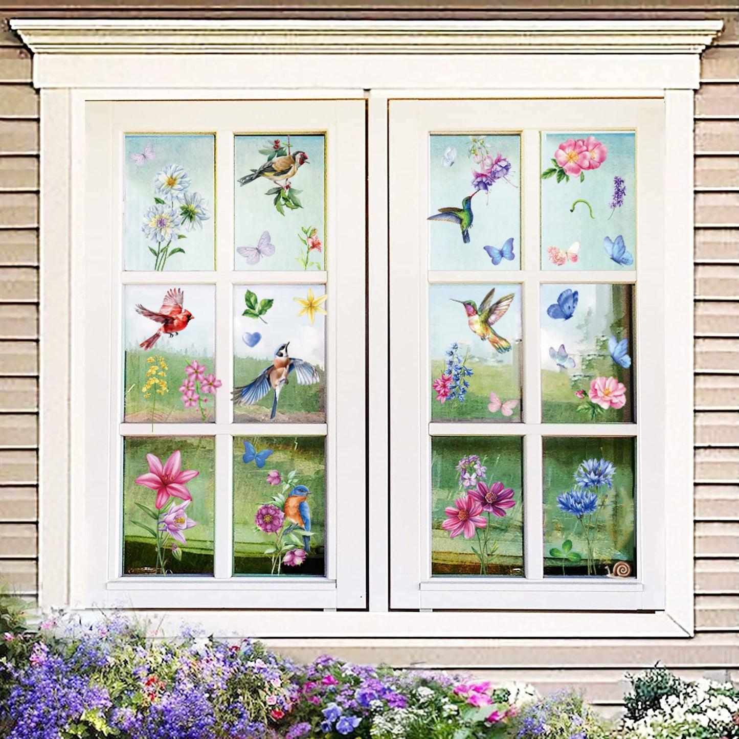 Statische Raamsticker Vogels & Bloemen – Dubbelzijdig Zichtbaar & Herbruikbaar