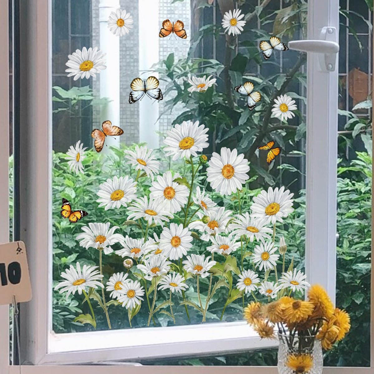 Statische Raamsticker Margrieten & Vlinders – Dubbelzijdig Zichtbaar & Herbruikbaar