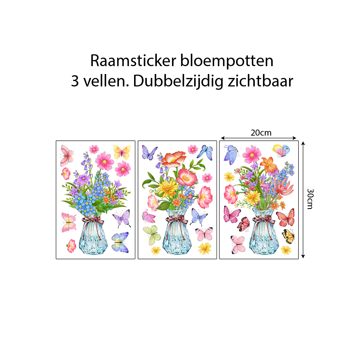 Statische Raamstickers bloempotten dubbelzijdig geprint met Groene Planten en Bloemen – Natuurlijke Glasdecoratie voor Ramen en Etalages