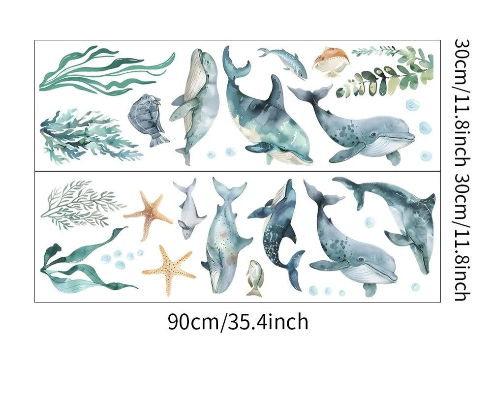 Onderwaterwereld Muursticker – Magische Oceaandecoratie met Vissen, Dolfijnen en Walvissen