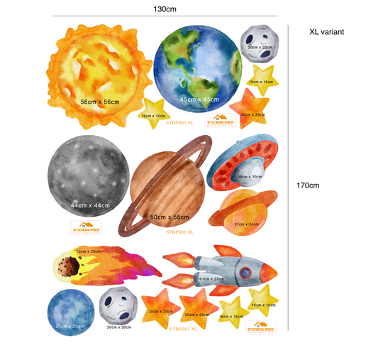 Muursticker ruimte galaxy planeten kinderkamer