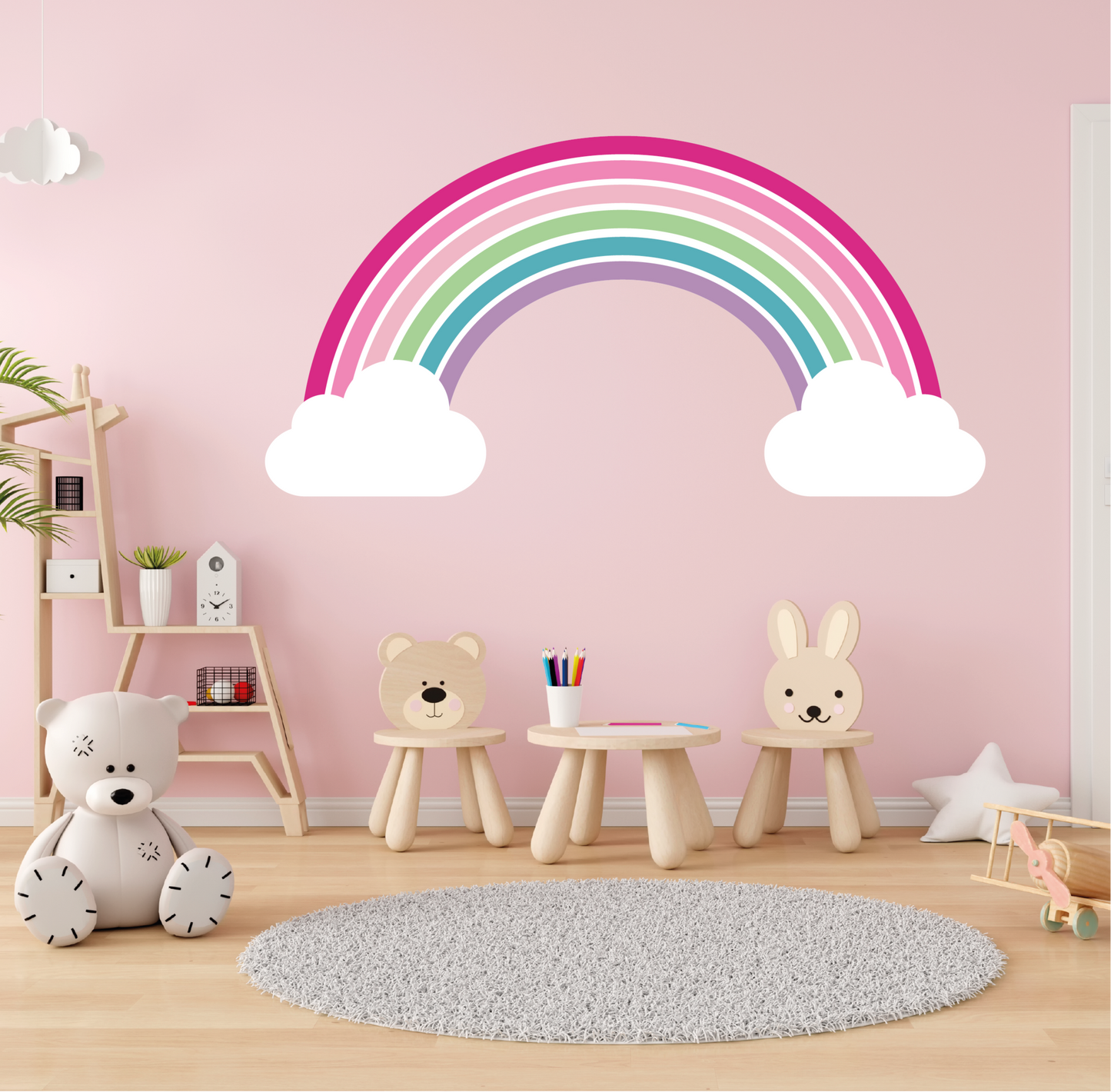 Muursticker regenboog met wolken kinderkamer