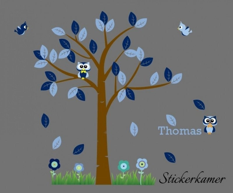 Muursticker boom met uilen en vogels kinderkamer
