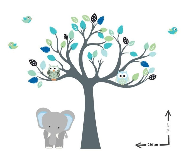 Custom muursticker boom cuddle tree olifant kinderkamer