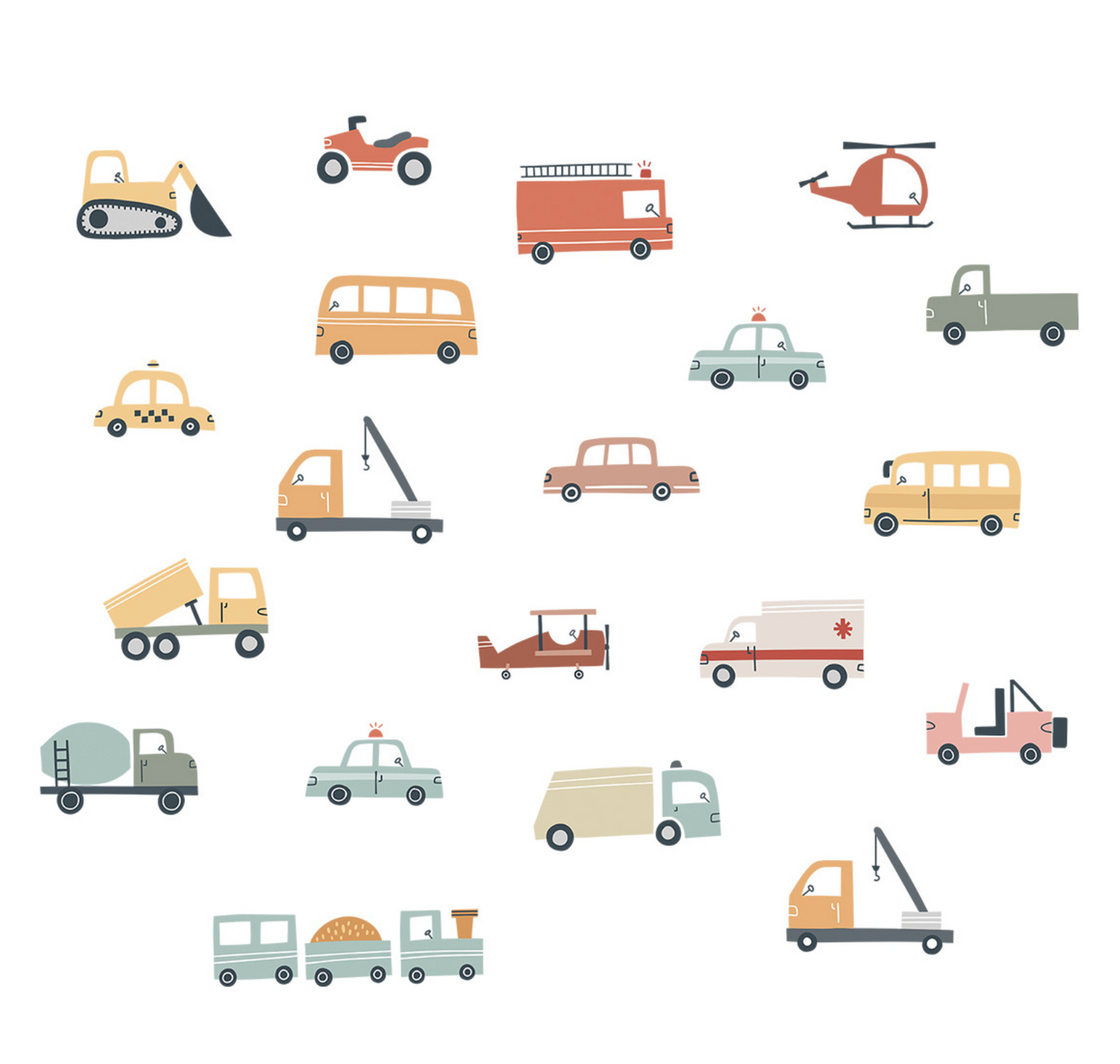 Cars, Vehicles and transport Set Wall Sticker for Children's Room - Neutral colors