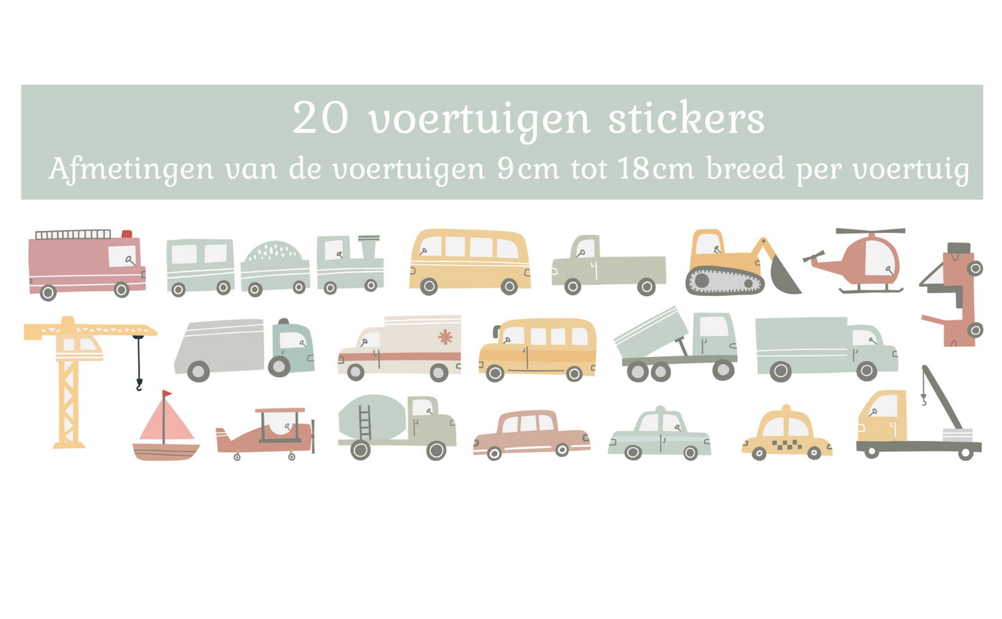 Vehicles, cars and transport set wall decal, soft neutral colors