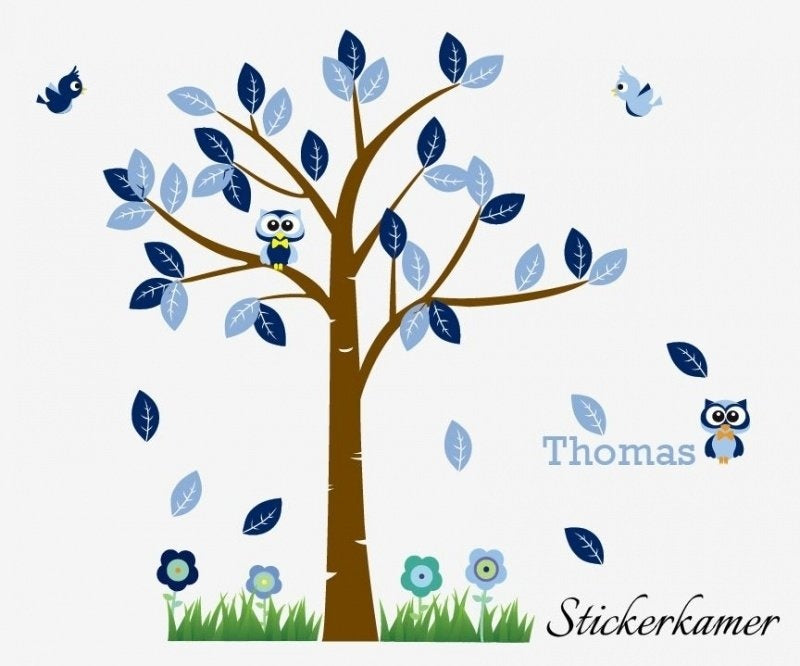 Muursticker boom met uilen en vogels kinderkamer