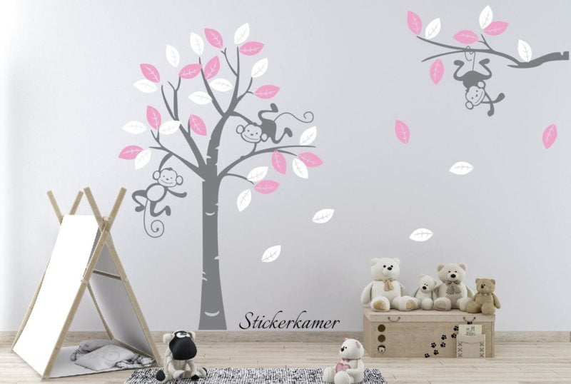 Muursticker boom en apen babykamer / kinderkamer
