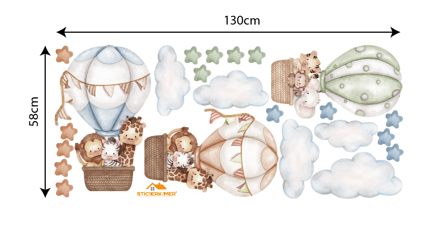 Muursticker luchtballon dieren kinderkamer slaapkamer