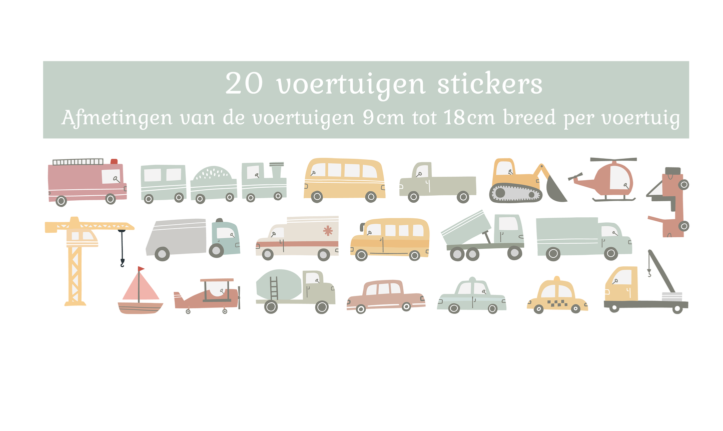 Muursticker voertuigen neutrale zachte kleuren