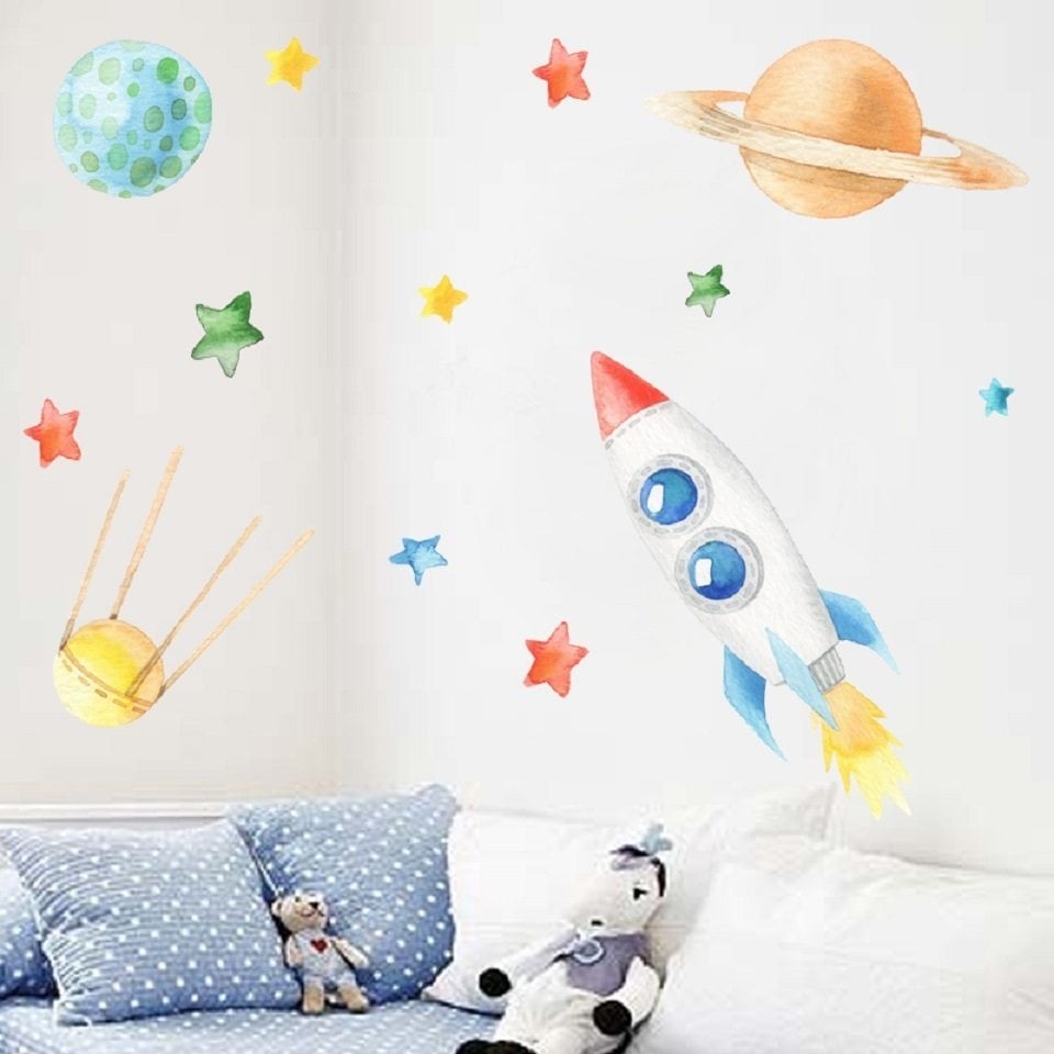 Raket en planeten muursticker