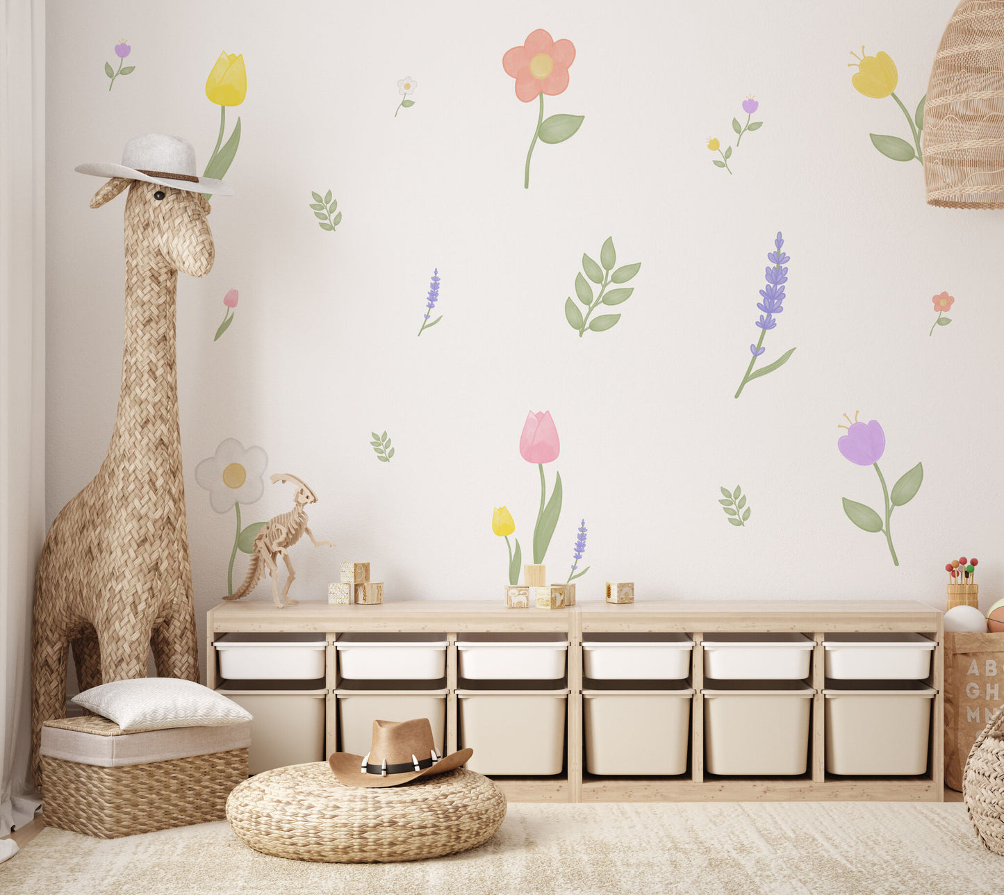 Aquarel muursticker bloemen en bladeren