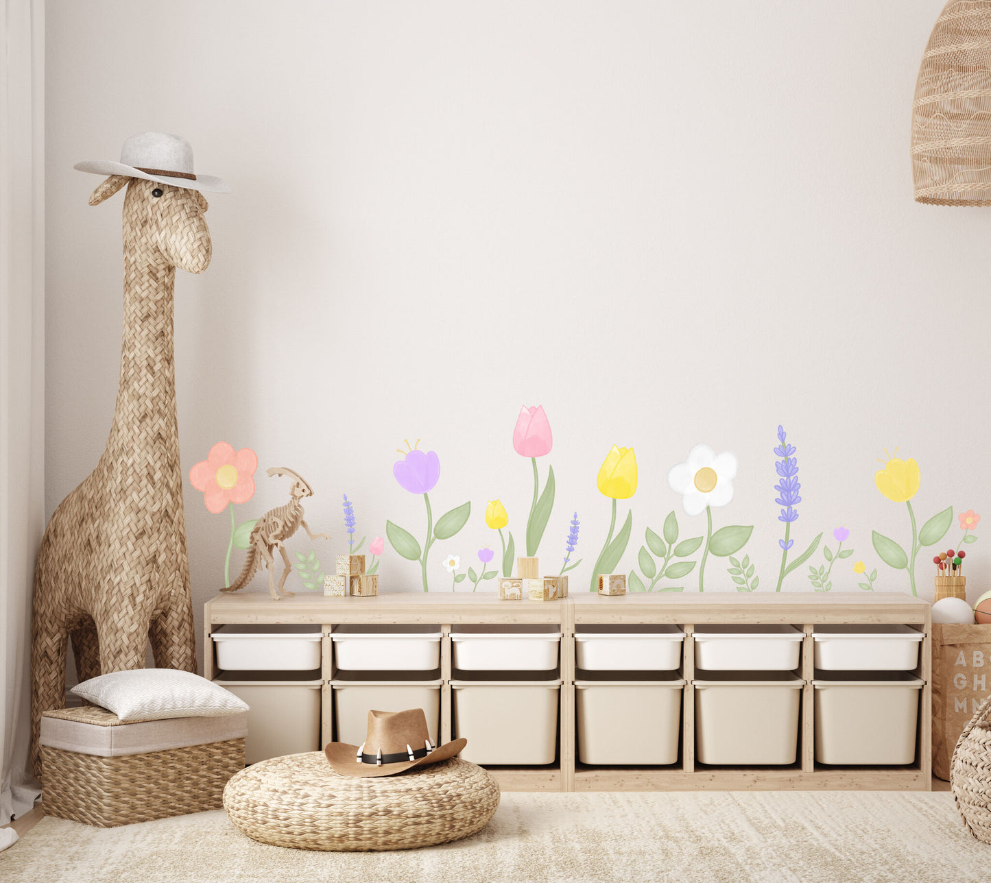 Aquarel muursticker bloemen en bladeren