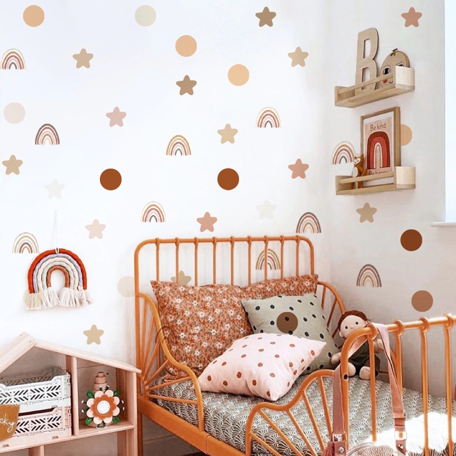 108 delig boho muursticker set sterren, stippen en regenbogen kinderkamer