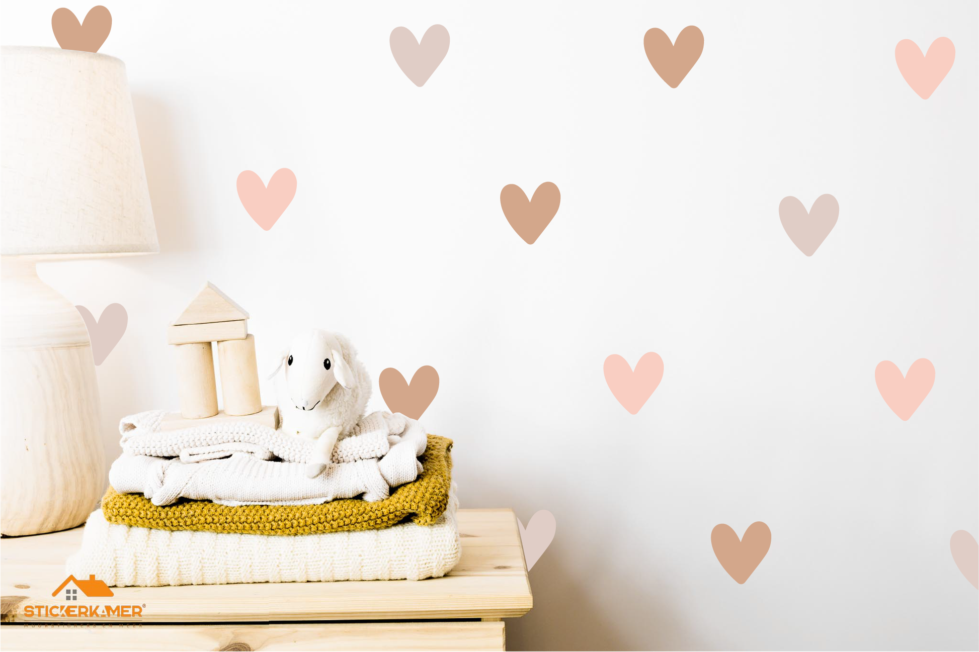 Muurstickers hartjes neutrale aardse kleuren - boho - kinderkamer - 36 stuks -  muurstickers
